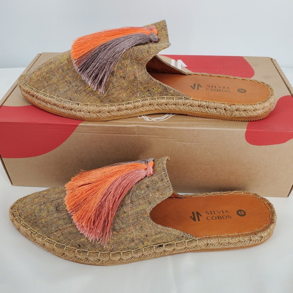 Silvia Cobos Sunrise Mule Camel Espadrille Tassel Slides Size 10 VDL-221-SUN-CAM